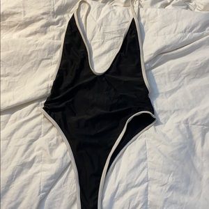 High leg, low back thong one piece bikini